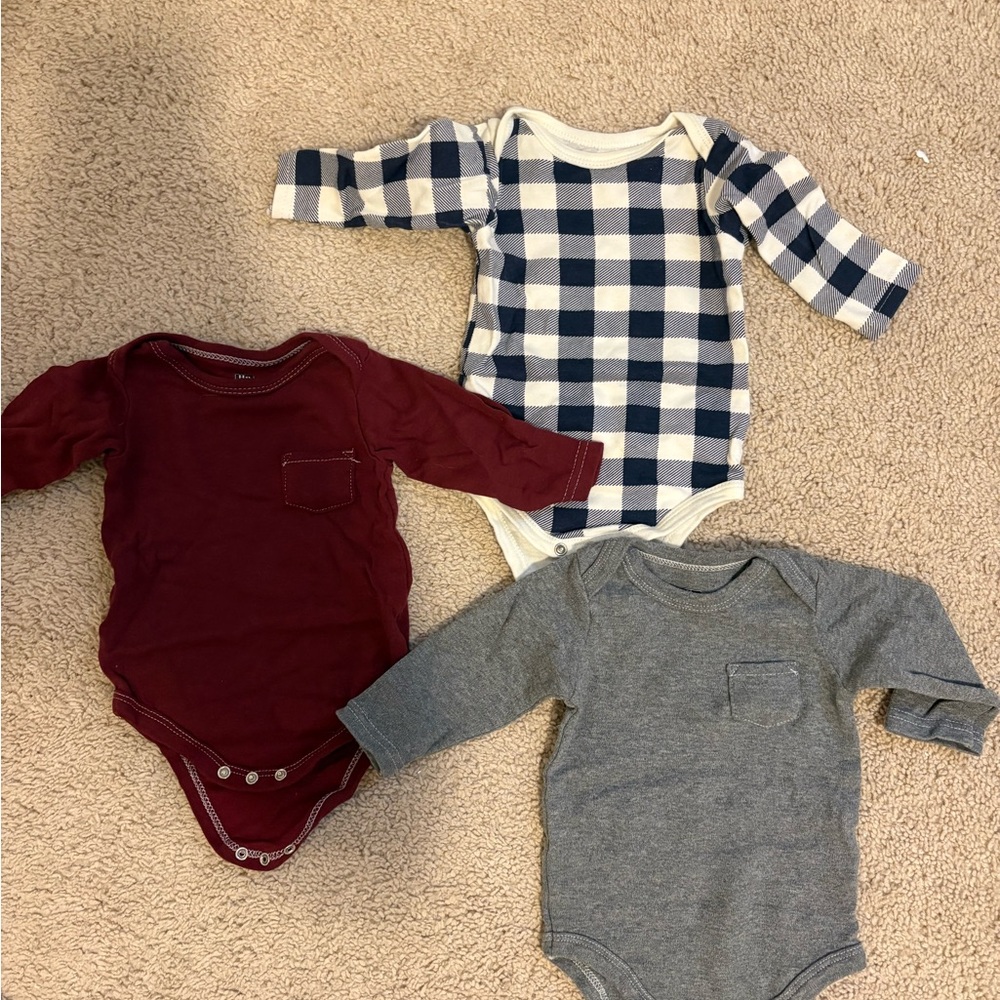Hudson Baby Navy Plaid, Burgundy, and Gray Bodysuit Set